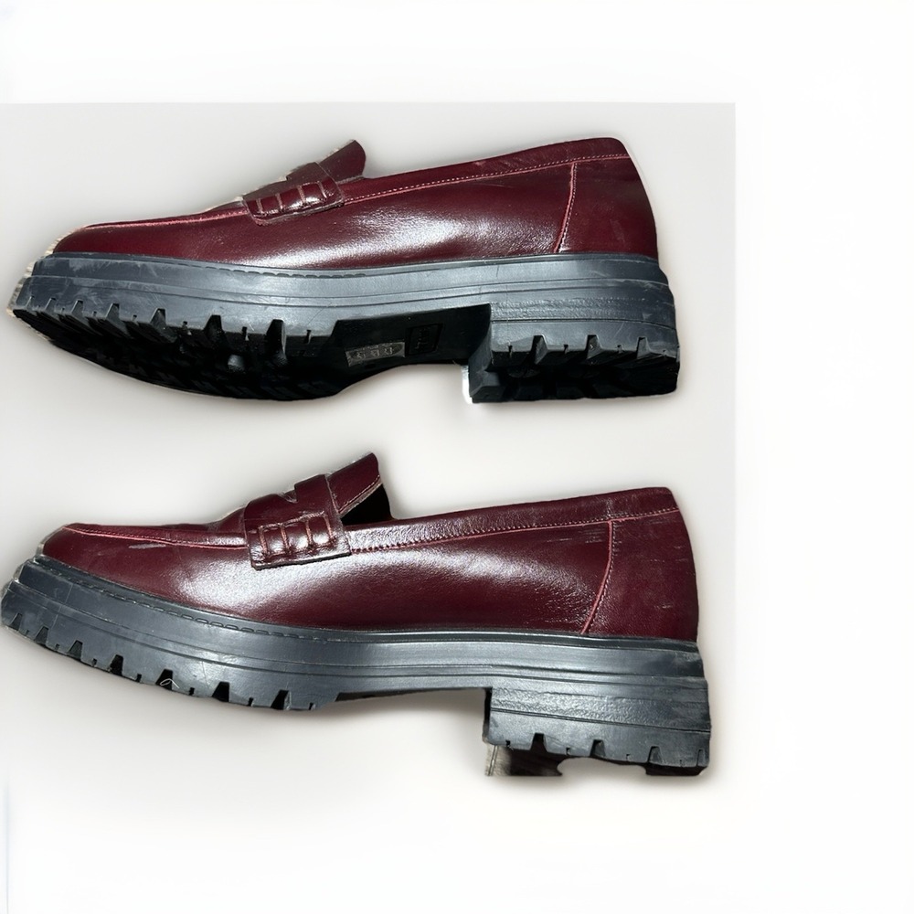 Sézane Albane Loafers Glossy Burgundy Leather Thick Lug Sole Shoes EU 40 US 9 - Picture 7 of 14